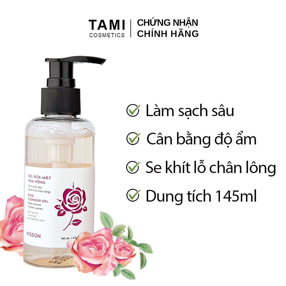 Gel rửa mặt hoa hồng KISS ON sạch sâu, cấp ẩm, thu nhỏ lỗ chân lông sữa rửa mặt Kisson 145ml TM-KI-GEL01