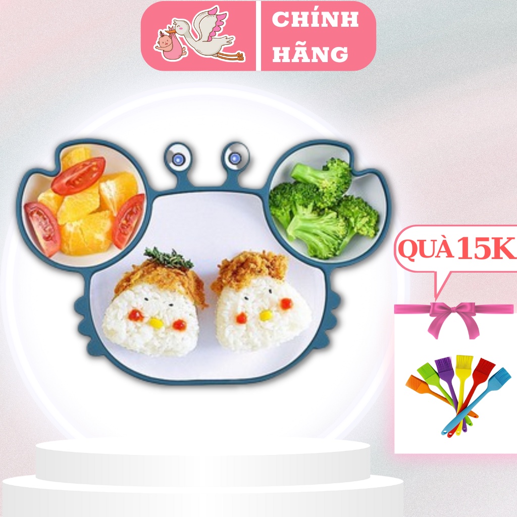 (Tặng Quà) Khay Ăn Dặm Silicon Có Đế Hút Chống Đổ Hình Cua Dễ Thương