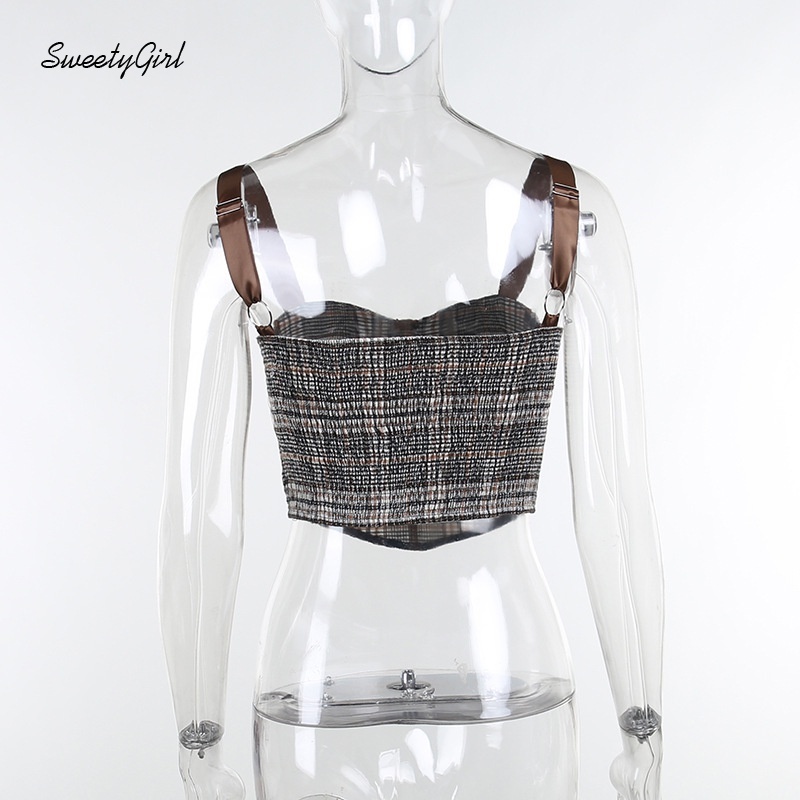 Áo 2 dây kẻ sọc caro có thể điều chỉnh thời trang đường phố cho nữ