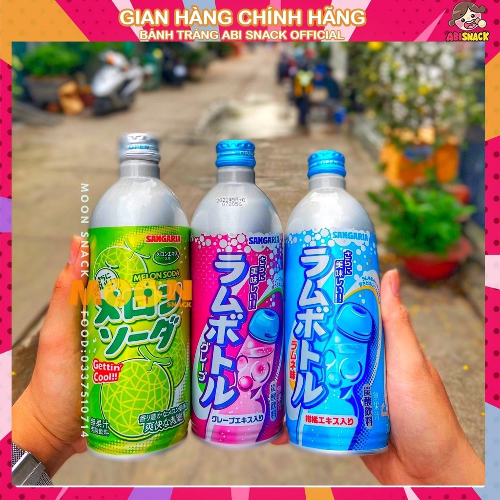 Nước ngọt Soda nhập khẩu chính hãng Nhật Bản Sangaria Ramu Bottle Vị Nho/Dưa Lưới/Truyền Thống Chai 500ml