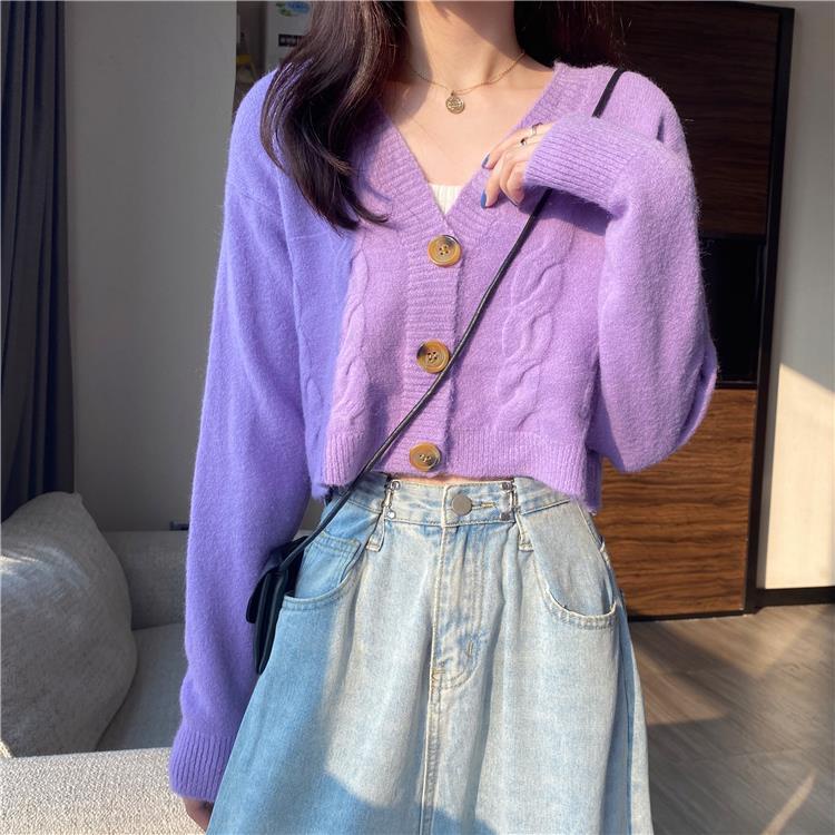 Áo Cardigan Dệt Kim Mềm Mại Tay Dài Cổ Chữ V Màu Trơn 5 Màu Lựa Chọn
