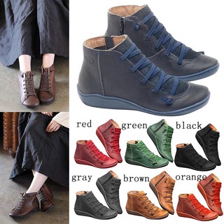 Giày bốt da nữ cổ cao thời trang Vintage