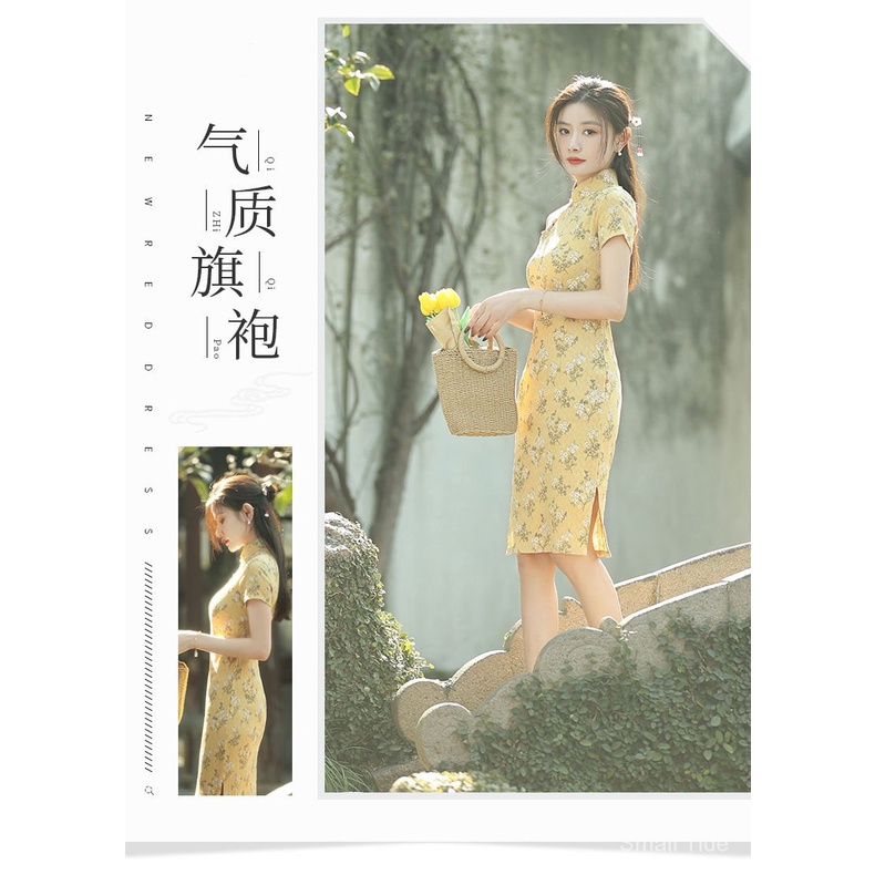 Đầm sườn xám cách tân dáng ngắn phong cách cổ điển thời trang mùa hè 2022 cho nữ