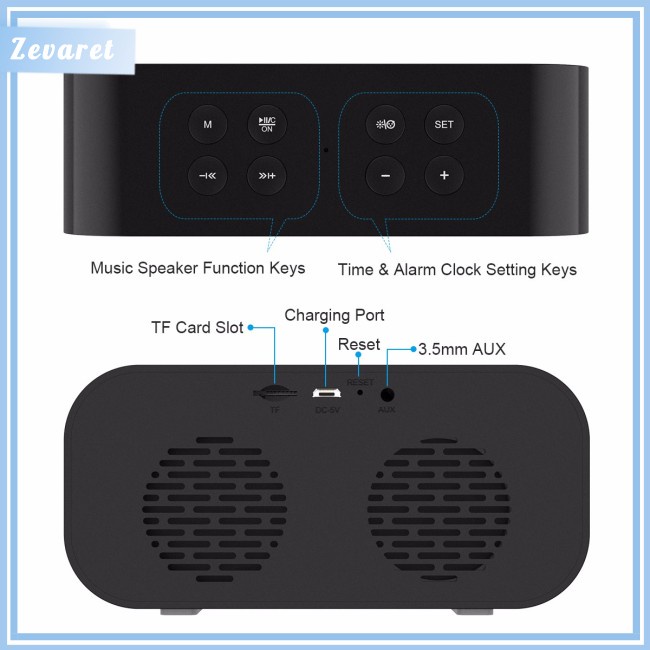 Loa Bluetooth Kỹ Thuật Số Zevaret BT501 Tích Hợp Đồng Hồ Báo Thức 5.0 Và Phụ Kiện