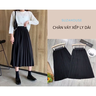 Chân váy midi xếp ly 💖FREESHIP💖 Chân váy xếp ly dáng dài cực xinh SuzaHouse