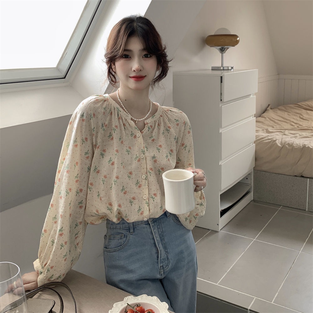 Áo hoa BH tay phồng dài dáng rộng thời trang xinh xắn cho nữ 2022