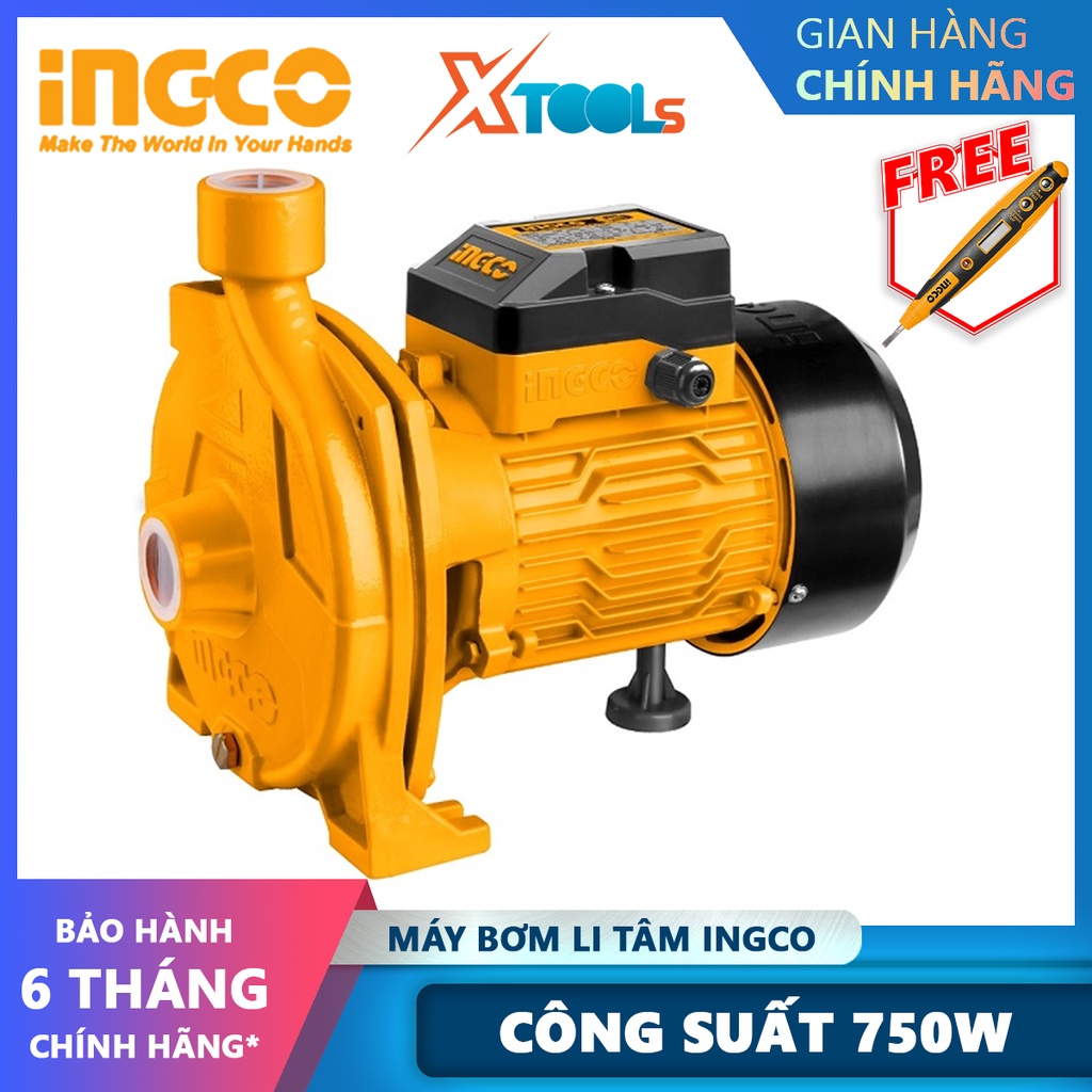 Máy bơm ly tâm INGCO CPM7508 Máy bơm nước Điện thế 220-240V~50Hz Công suất 750W(1HP) Chiều cao bơm tối đa 30 m bơm nước