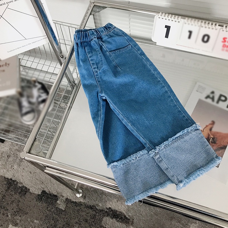 Quần Jeans Ống Rộng Lưng Thun Mềm Thời Trang Hàn Quốc Cho Bé Gái