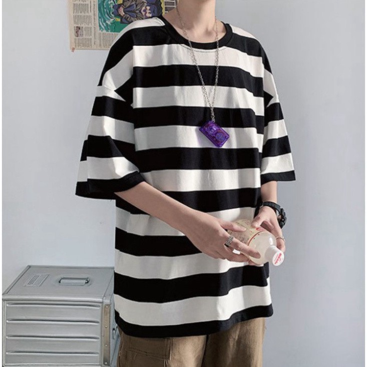 Áo Thun Tay Lỡ Form Rộng Kẻ Sọc Ngang Siêu Hot🍁 Unisex nam nữ đều mặc được | BigBuy360 - bigbuy360.vn