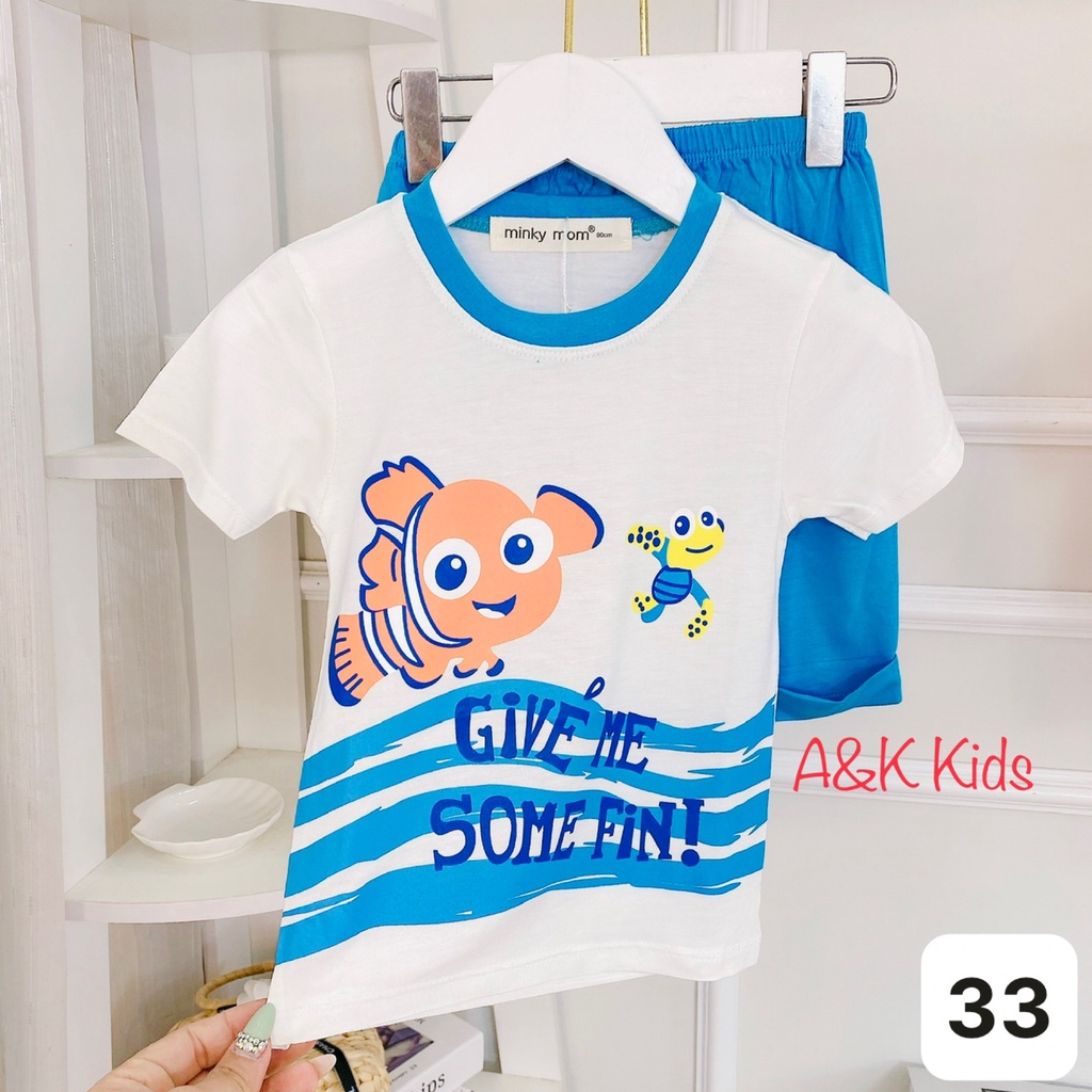 Bộ cọc tay ,thun lạnh minky mom mịn mát in cá nemo cho bé trai, gái size 8-30kg M33
