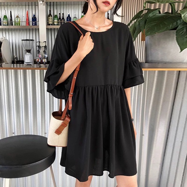 Bigsize Váy tay loe hở lưng dáng suông bánh bèo tiểu thư