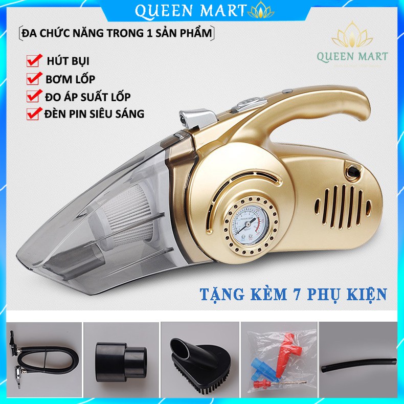 Máy hút bụi xe hơi cầm tay 4 trong 1 kiêm bơm lốp đèn pin và áp suất - Máy hút bụi cầm tay oto kiêm bơm lốp đa năng LNT