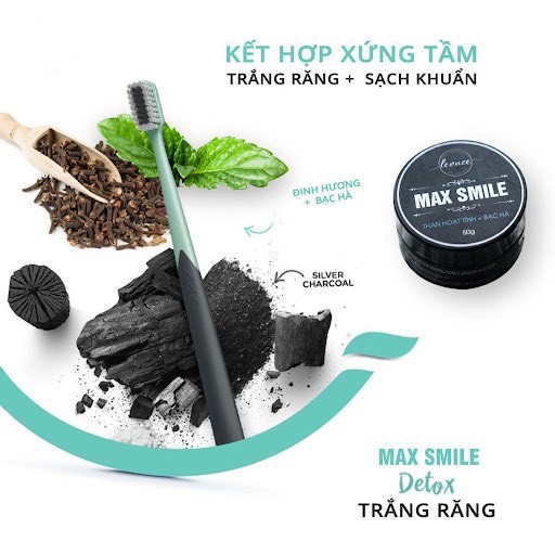 Than hoạt tính trắng răng MAX SMILE, giảm ố vàng, trắng răng, 150g