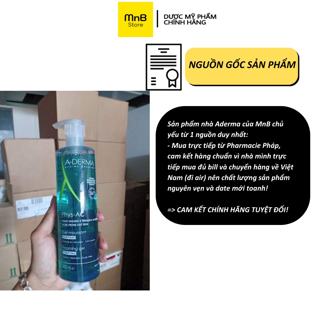 Sữa rửa mặt Aderma Gel Moussant Purifiant PhysAC cho da dầu mụn, nhạy cảm 200ml - Thutrang Paris