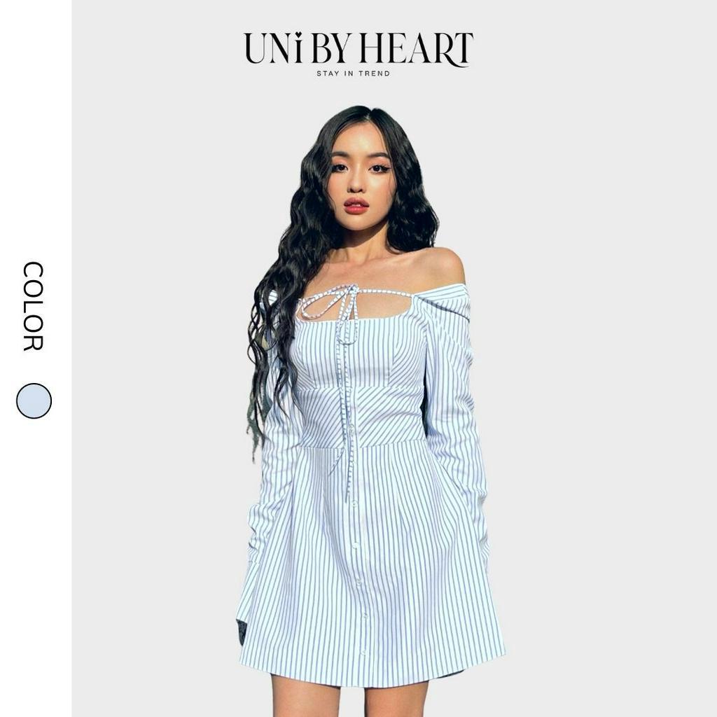 Váy sơ mi cách điệu Daisy Dress VK002 họa tiết kẻ sọc, dây buộc hiện đại - Uni By Heart