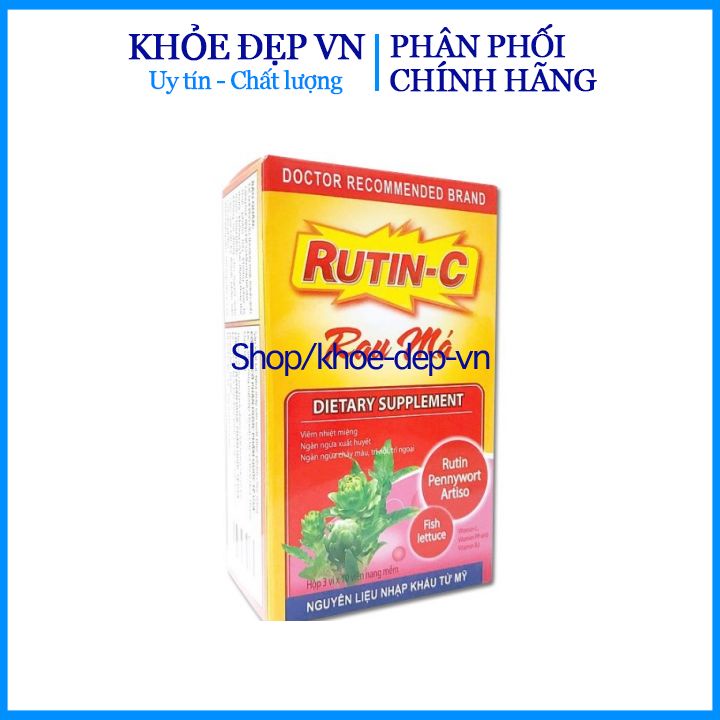Viên uống Rutin c rau má hỗ trợ giúp nhuận tràng, giảm táo bón, hỗ trợ giảm nguy cơ bị trĩ - Hộp vỉ 30 viên