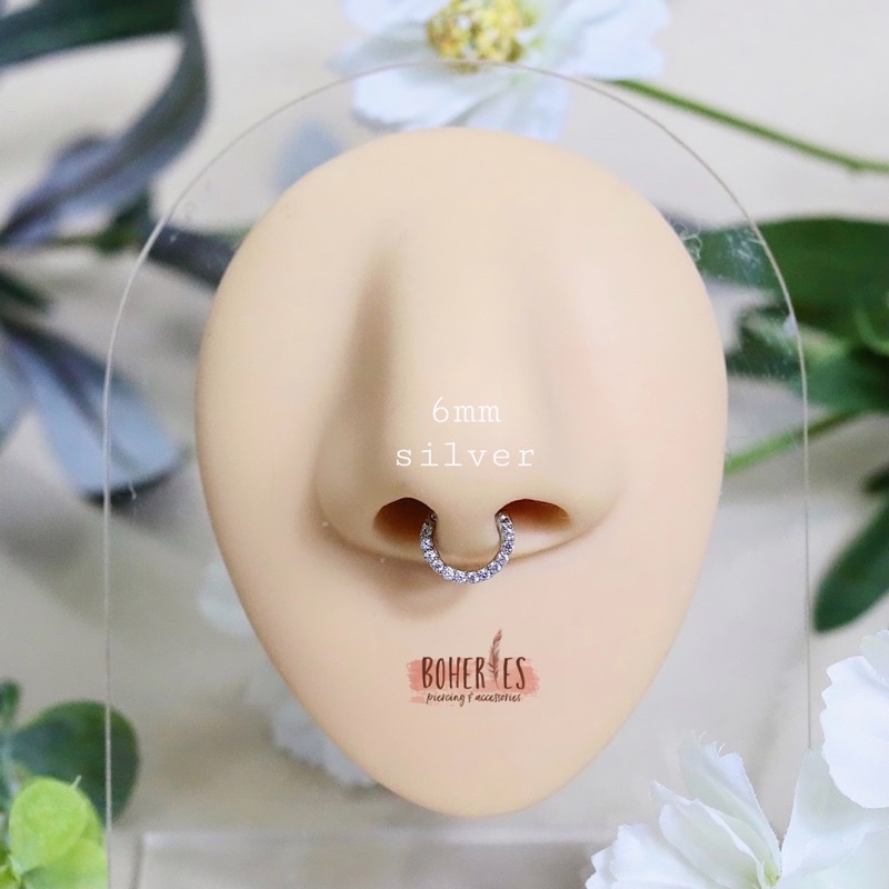 Boheries/Xỏ khuyên, khuyên tai cho Daith/Septum Bạc 925, Titanium viền đá cao cấp, không gỉ