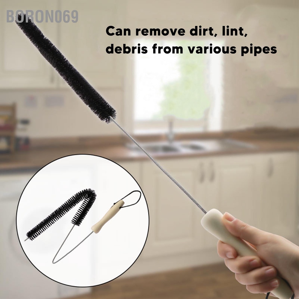 Boron069 Bàn chải làm sạch bằng thép không gỉ Máy sấy thông gió đường ống có thể uốn cong đa chức năng với tay cầm gỗ cho gia đình