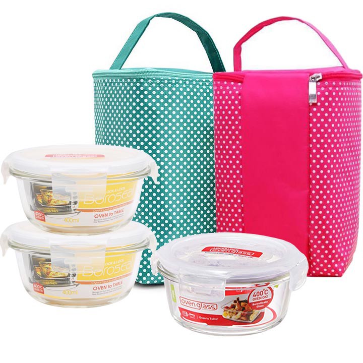 Bộ 3 hộp thủy tinh Lock&Lock 400ml - 400ml - 380ml tặng túi giữ nhiệt