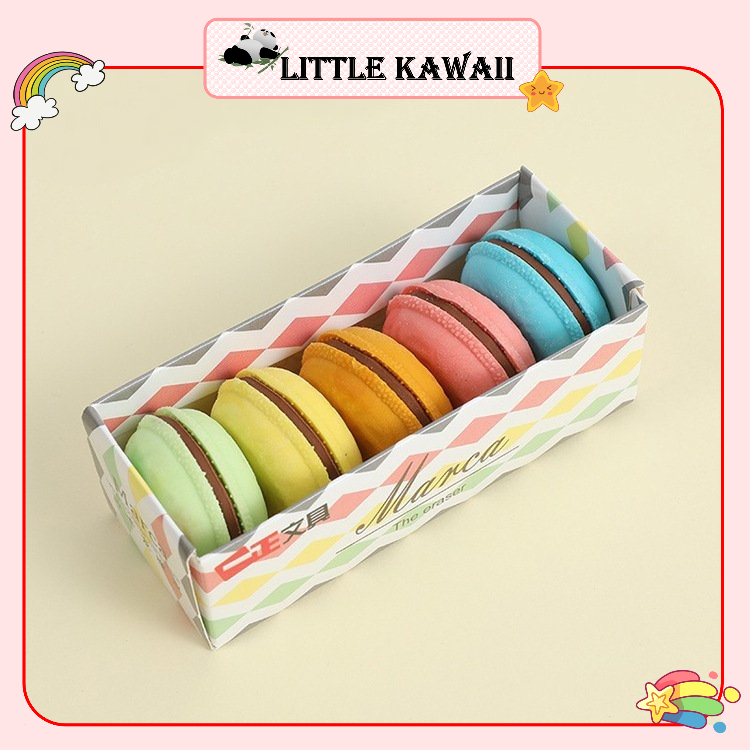 Hộp 5 gôm tẩy hình bánh macaron dễ thương iigen