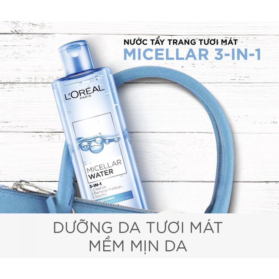 [Minisize 30ml] Nước Tẩy Trang L'Oreal Tươi Mát Cho Da Dầu, Hỗn Hợp Micellar Water 3-in-1 Refreshing Even For Sensitive