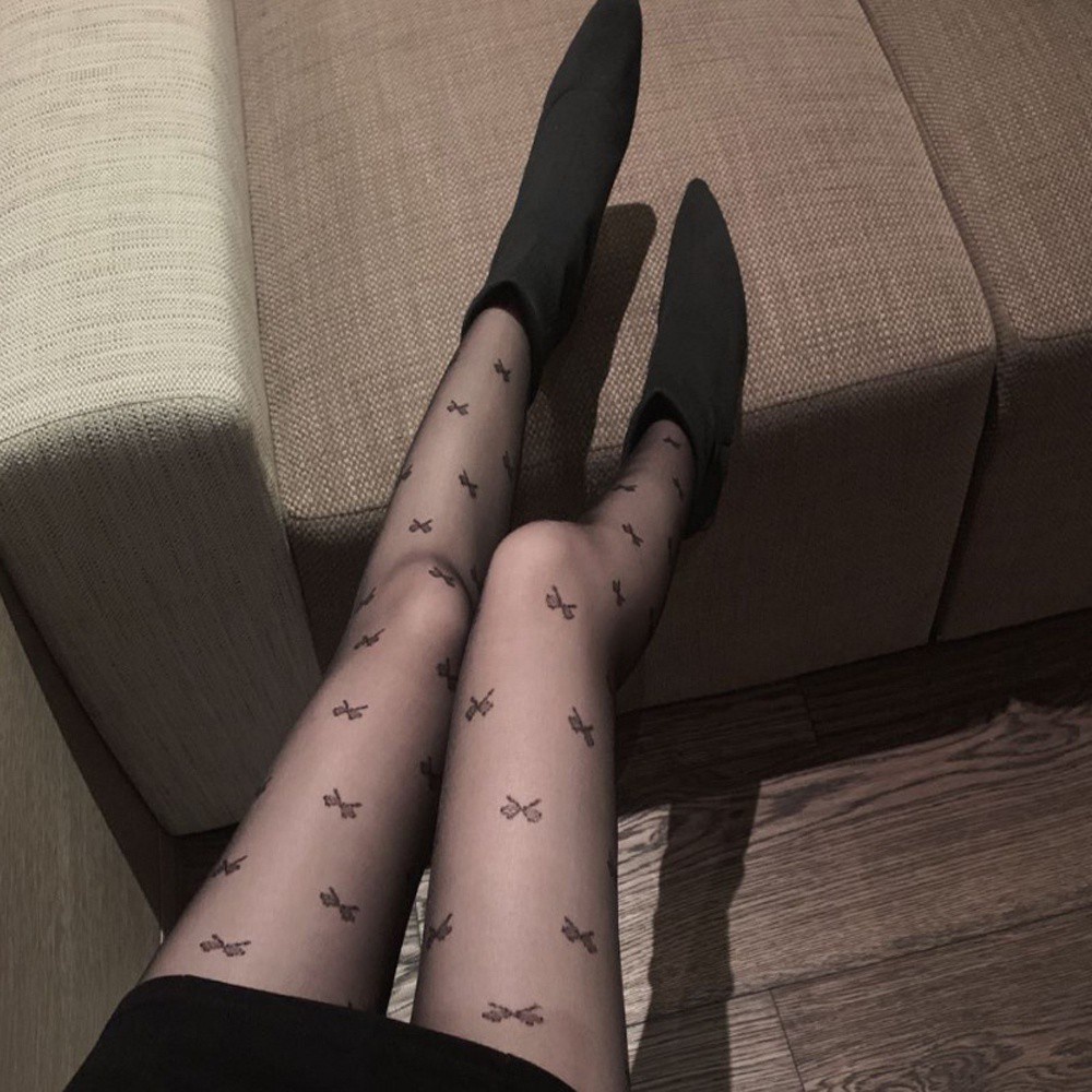 Quần Tất Mỏng Màu Trắng / Đen Đính Nơ Gợi Cảm Phong Cách Lolita Cho Nữ