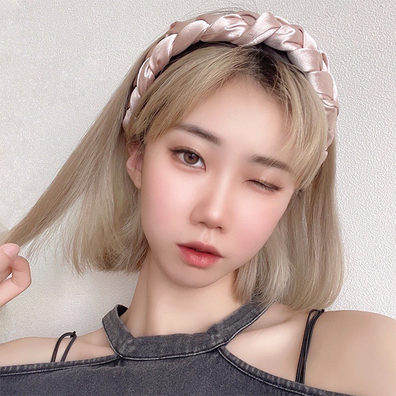 Bờm Tóc Tết Vải Lụa Satin Bản Rộng Băng Đô Tiểu Thư Phong Cách Hàn Quốc