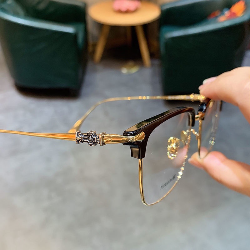 [Frame] Kính Nửa Gọng Gọng Kim Loại Mỏng Nhẹ Chống Tia Sáng Xanh Thời Thượng Cho Nam Sinh
