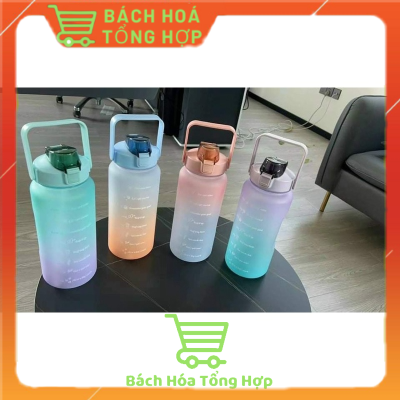 Bình nước dễ thương có ống hút và tặng kèm sticker chất liệu nhựa cao cấp dung tích 2 lít - Tạp Hoá Online