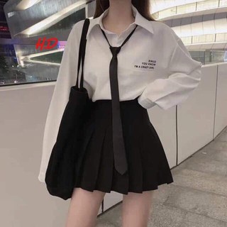 Áo sơ mi học sinh in chữ ngực hàn quốc kèm cà vạt UNISEX