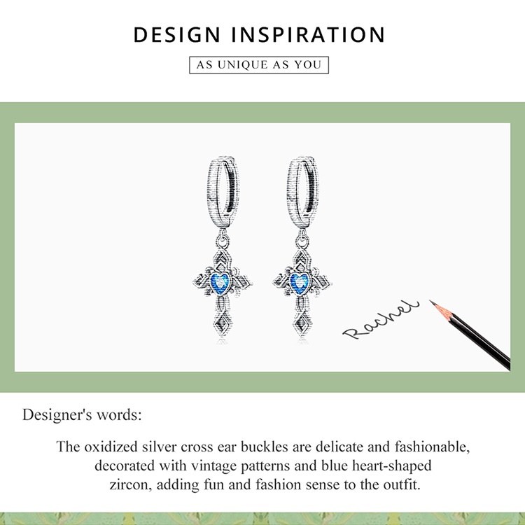 Khuyên tai nữ BAMOER BSE614  bạc 925 mặt hình chữ thập thời trang