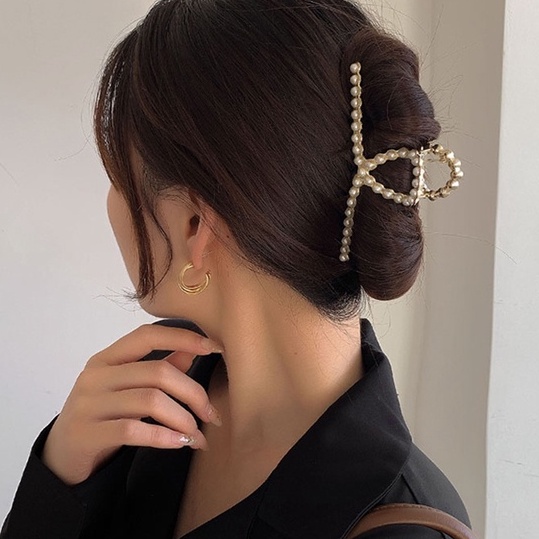 Kẹp Tóc Kim Loại Hình Con Cua Đính Ngọc Trai Nhân Tạo Thời Trang Hàn Quốc