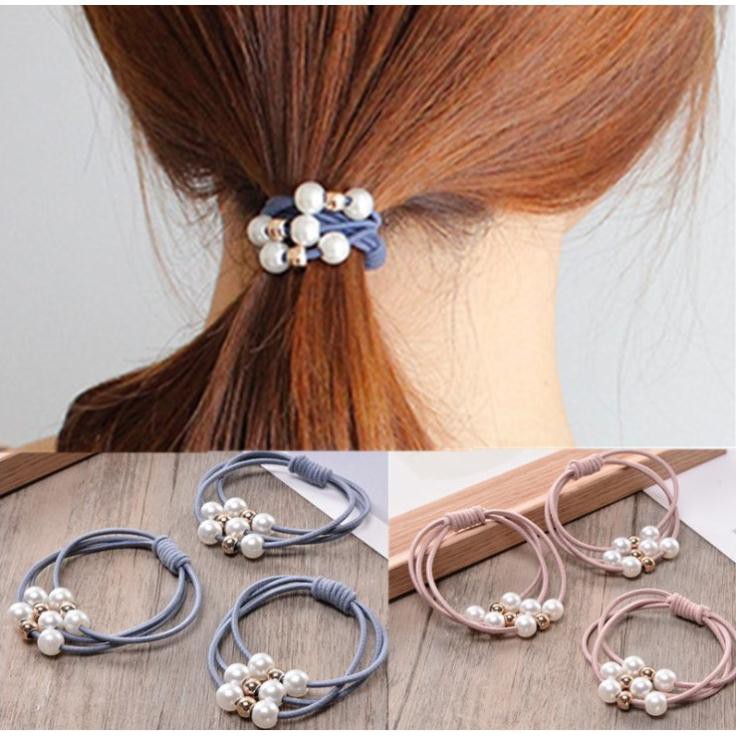 Dây Cột Tóc Nhiều Lớp Đính Hột Ngọc Xinh Xắn Cho Nữ (Giao màu ngẫu nhiên)