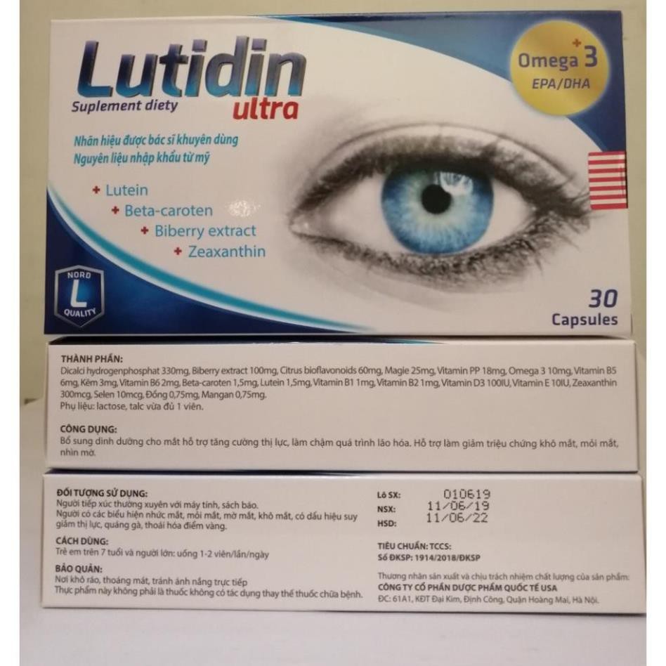 Lutidin Viên uống bổ mắt, tăng cường thị lực, người bị nhức mắt, khô mắt, mỏi mắt, quáng gà, đục thủy tinh thể