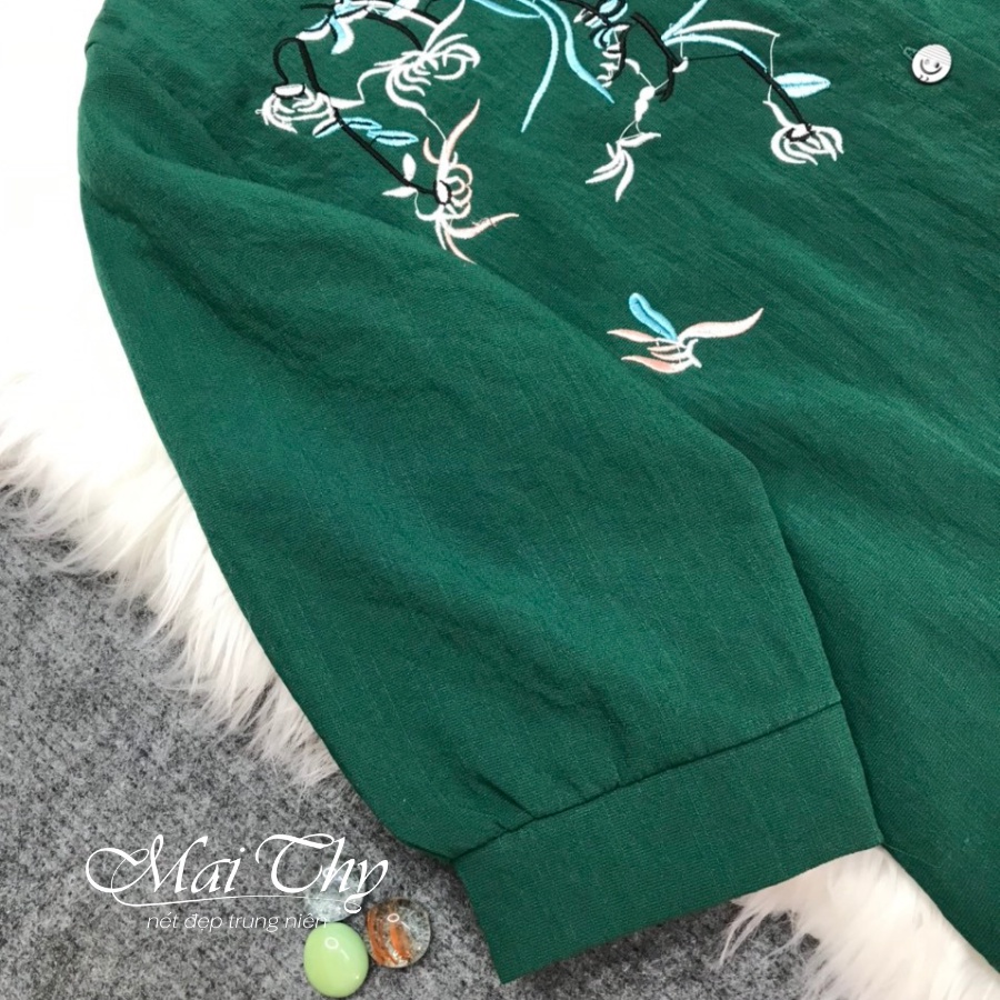 Áo Trung Niên MT711, Mẫu Áo Kiểu Trung Niên Tay Ngắn Cổ Tròn Thêu Hoa Form Rộng Bigsize, Thời Trang Nữ Mai Thy