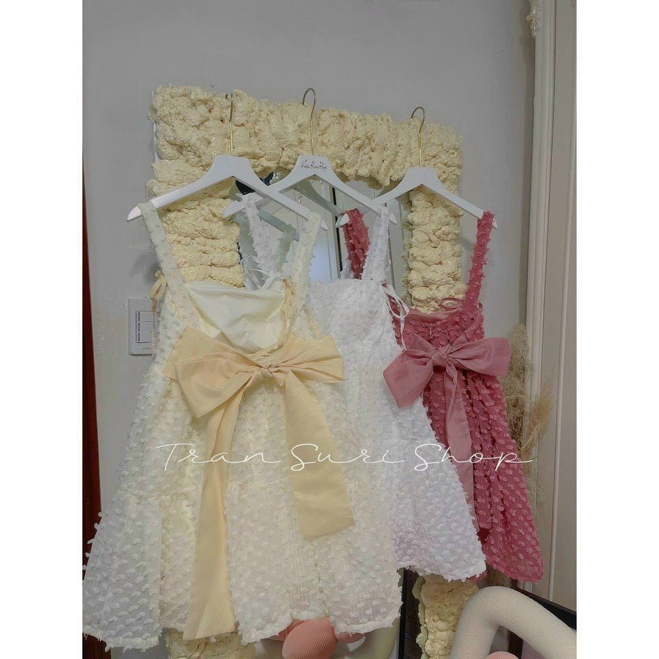 Đầm xòe hai dây nơ lưng có mút xinh xắn