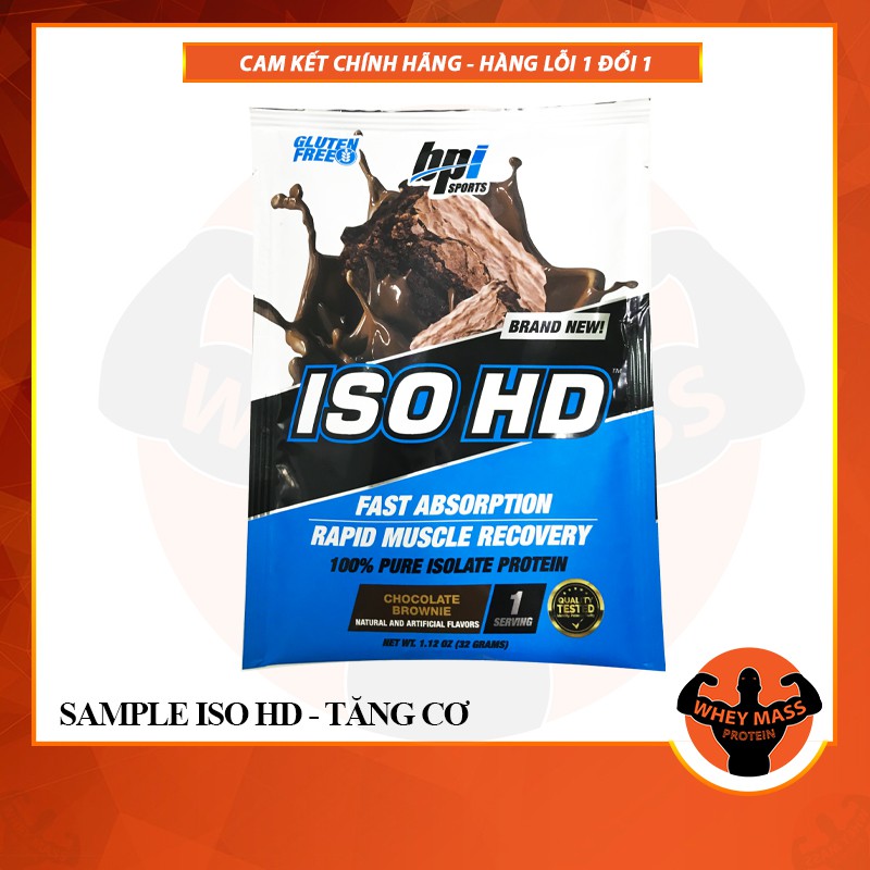 Gói thử Sample sữa tăng cơ bắp Bpi Iso HD 100% whey isolate 1 lần dùng (32gram)