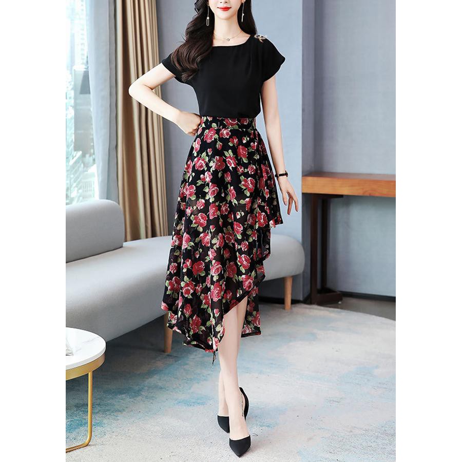 GOTI – Nguyên Set Váy Hoa Vạt Xéo Áo Cánh Dơi Dự Tiệc Cao Cấp 3267