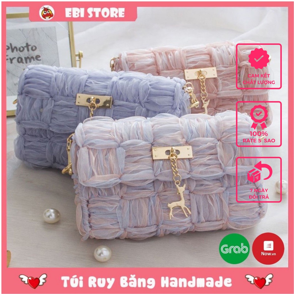 Túi Ruy Băng ❤️ Ebi Store - Freeship ❤️ Túi Tự Đan Bằng Sợi Ruy Băng Siêu Hot, Đầy Đủ Phụ Kiện Đan Túi ❤️