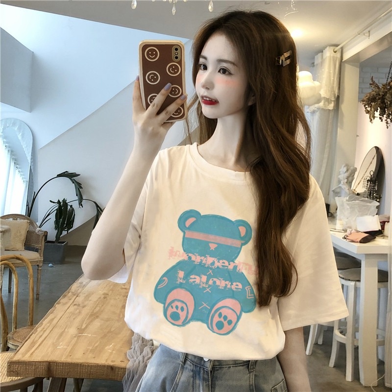 NRVP Áo Thun Nữ Oversize Cổ Tròn Thời Trang Hàn Quốc