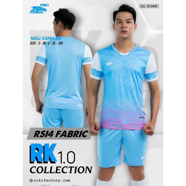 Set bộ quần áo bóng đá đã kèm in không logo Riki 1.0 Collection _ Xanh Hồng