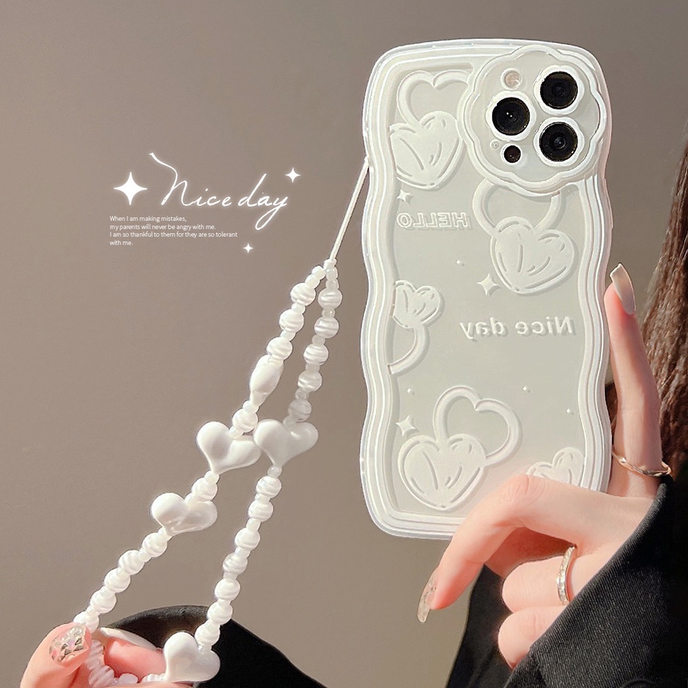 Ốp điện thoại trong suốt trái tim có chuỗi đeo thích hợp cho iPhone 7 8 PLUS X XR XS 11 12 13 14 PRO MAX SE 2020