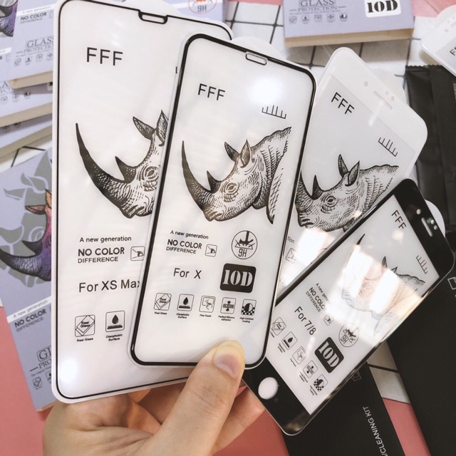 Kính cường lực 10D tê giác cho iPhone 14 pro max, 13 pro max, 12 pro max, 11 pro max, xs max x xr 6 7 8 plus - không hộp