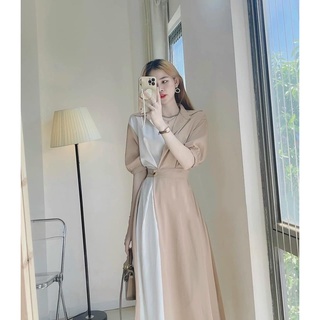 ✨BÁN SỈ✨Đầm phối 2 màu đai eo tay bồng