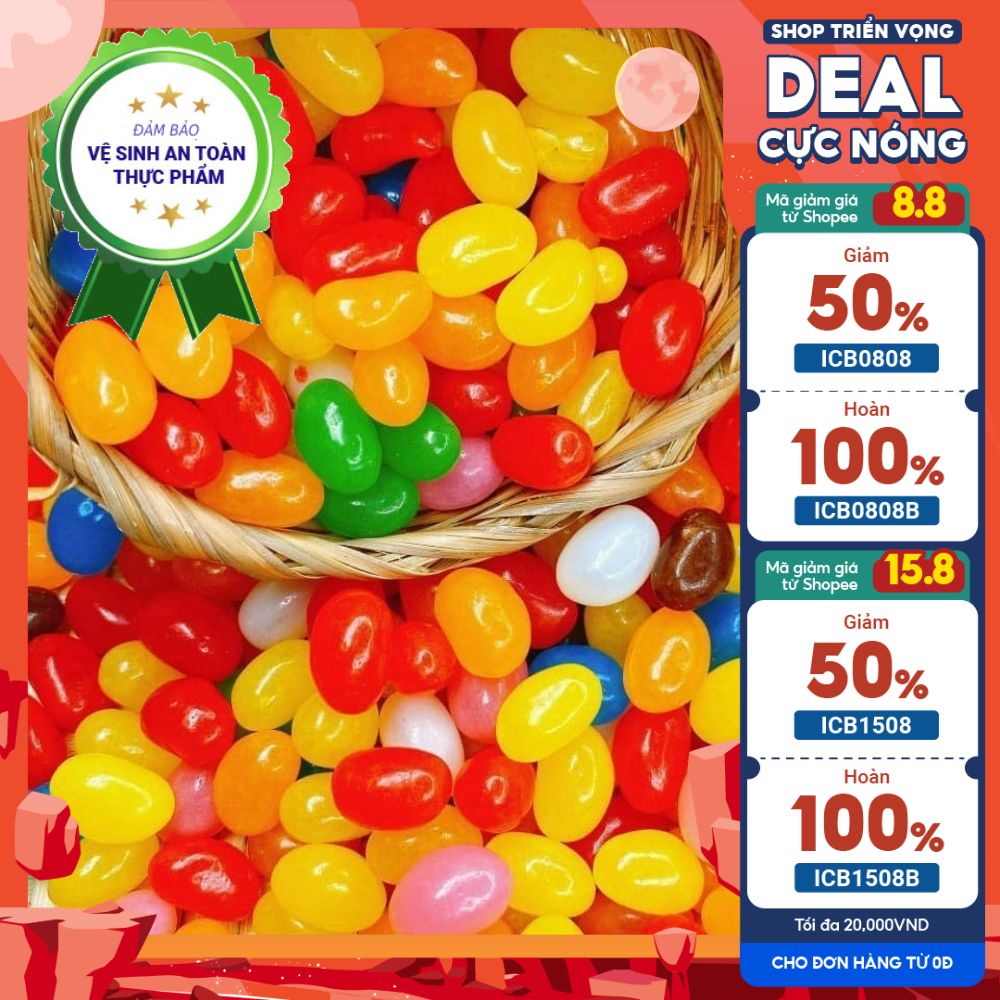 Kẹo bi trái cây dẻo 7 màu Kenmart siêu ngon, vị chua ngọt, hộp 500gram, đồ ăn vặt ngon giá rẻ