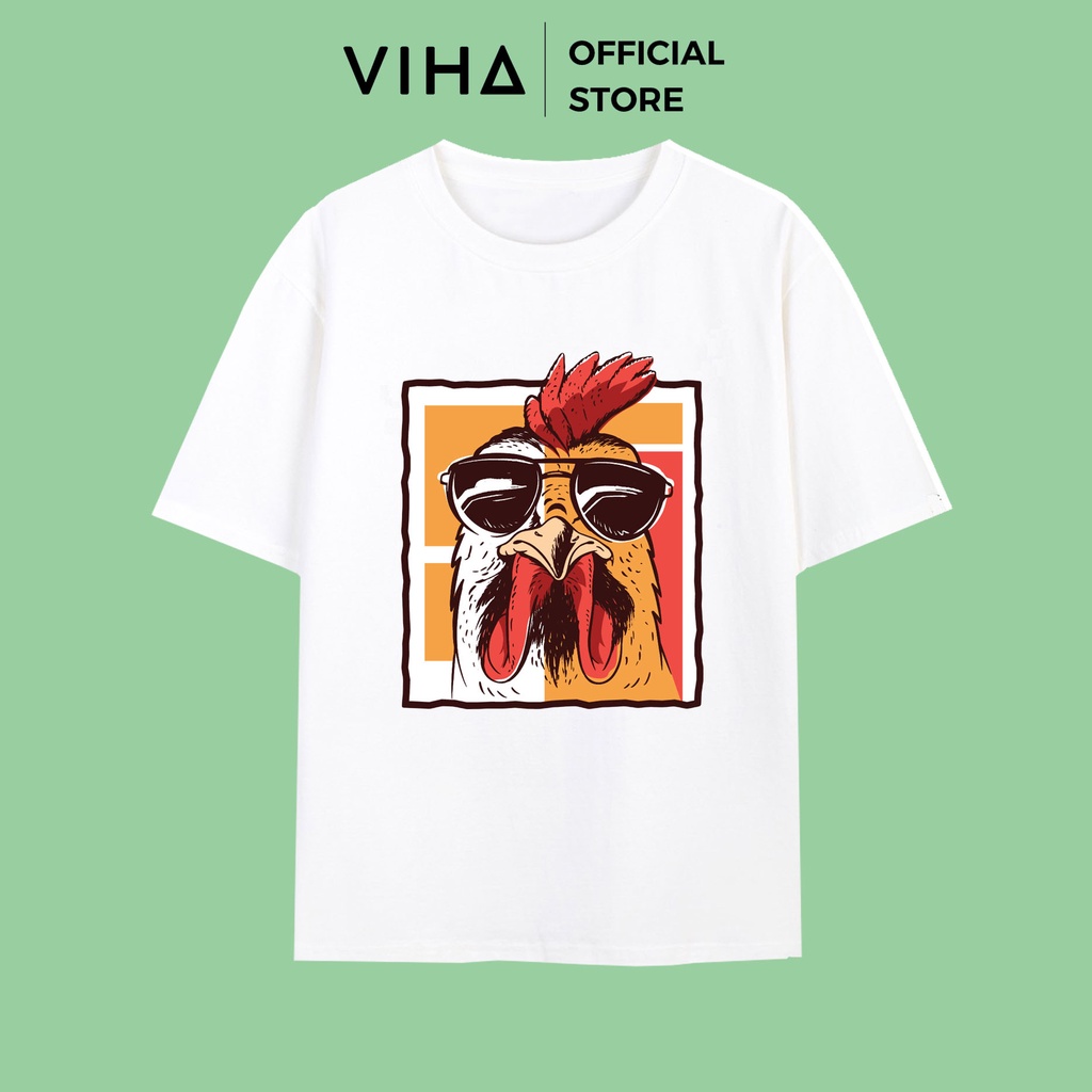 Áo thun unisex form rộng chất vải cotton 100% thoáng mát, dày dặn hai màu đen trắng full size hình gà trống