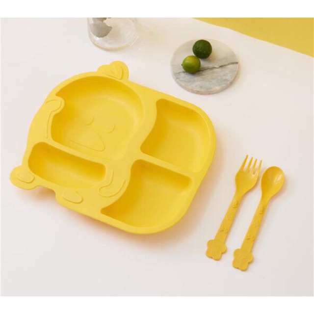 Khay ăn dặm kèm thìa, dĩa hình vịt cho bé