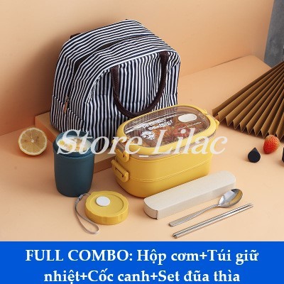 [TẶNG FULL COMBO] Hộp Cơm Giữ Nhiệt Lúa Mạch 2 Tầng Ruột Inox 304 - Hộp Cơm Văn Phòng