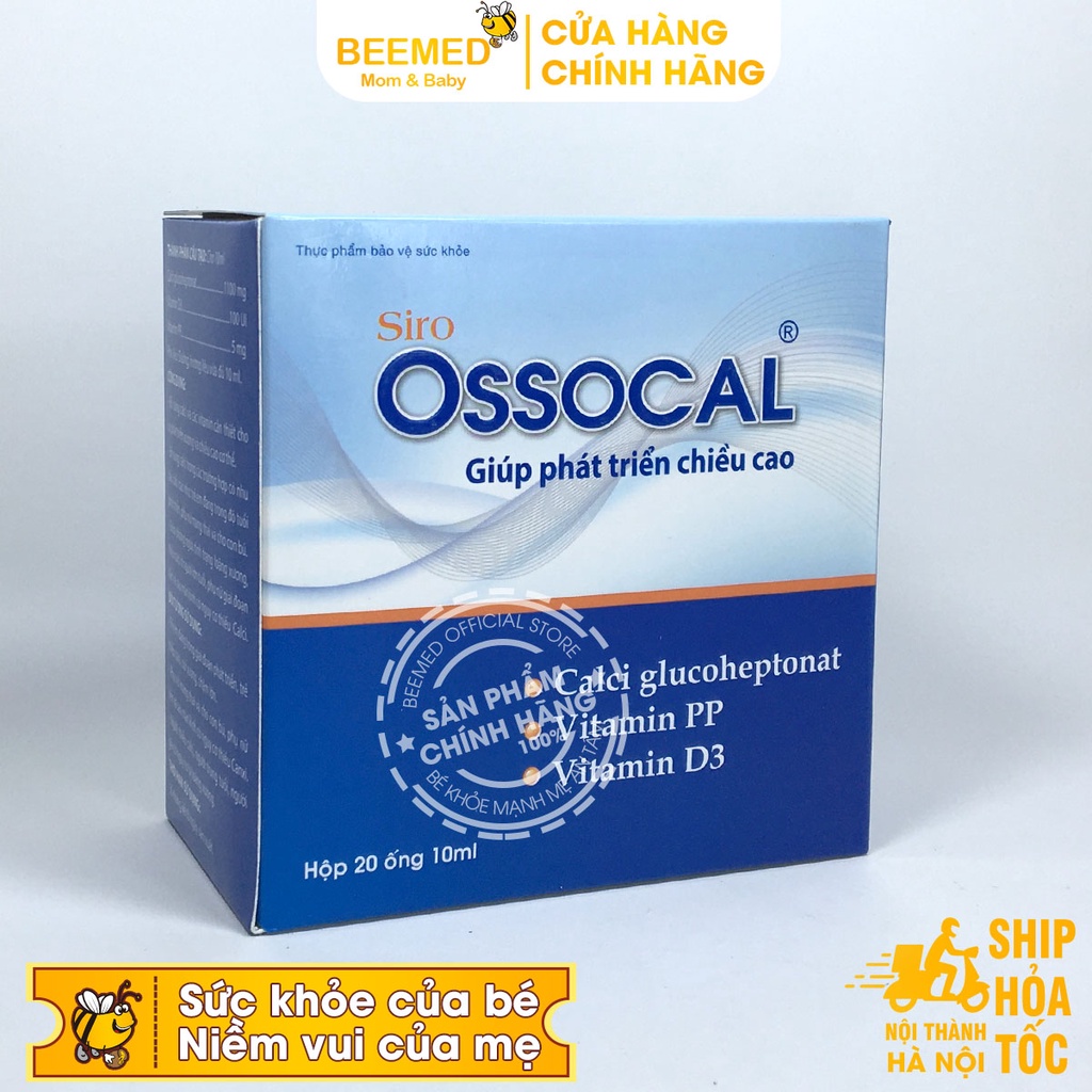 Siro Ossocal - Bổ sung canxi hữu cơ và D3 cho mẹ bầu, sau sinh và trẻ nhỏ, phát triển về chiều cao hộp 20 ống