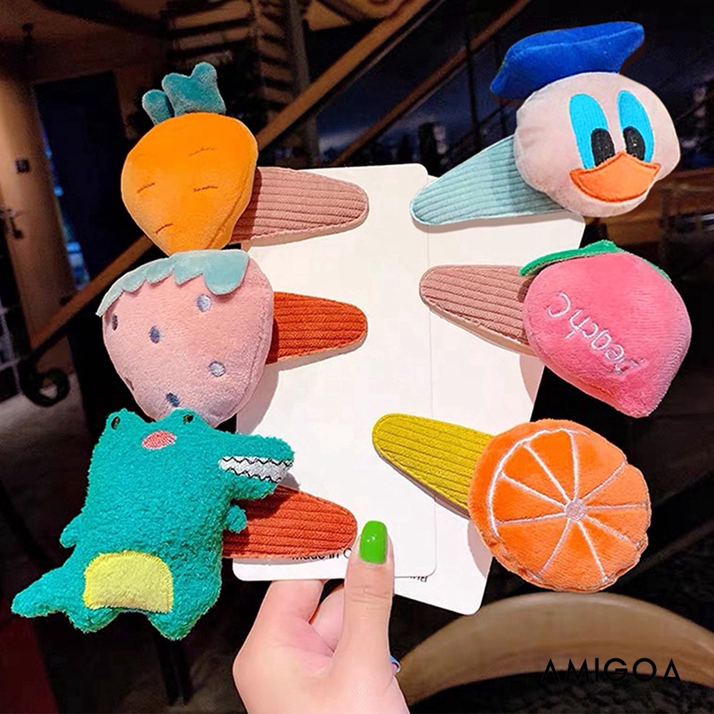 【Amigoa】Phim hoạt hình Hàn Quốc Plush Hair Clip Thời trang Rửa mặt Clip Bangs Kẹp tóc Trái cây Disney Clip lớn Phụ nữ Cô gái tóc Phụ kiện